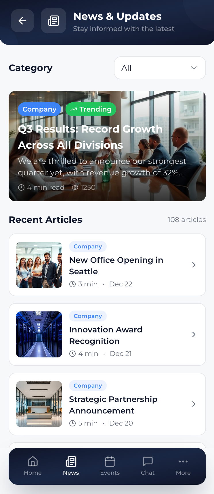 Intranet Mobile App - Screen 2